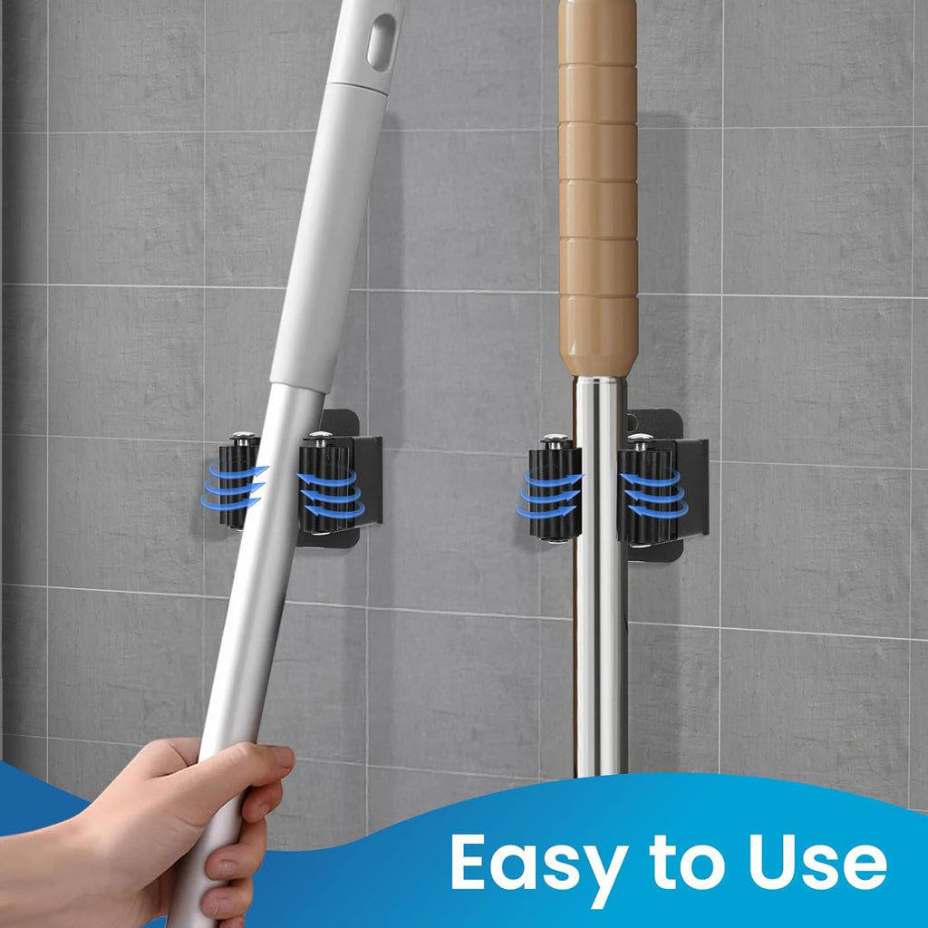 Skiennix Broom Holder Wall Mount - 7PCS Heavy-Duty Stainless Steel Mop Organizer | Black