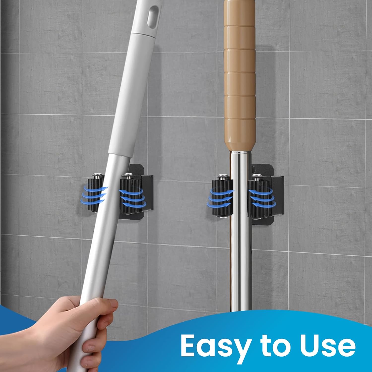 Skiennix Broom Holder Wall Mount - 7PCS Heavy-Duty Stainless Steel Mop Organizer | Black