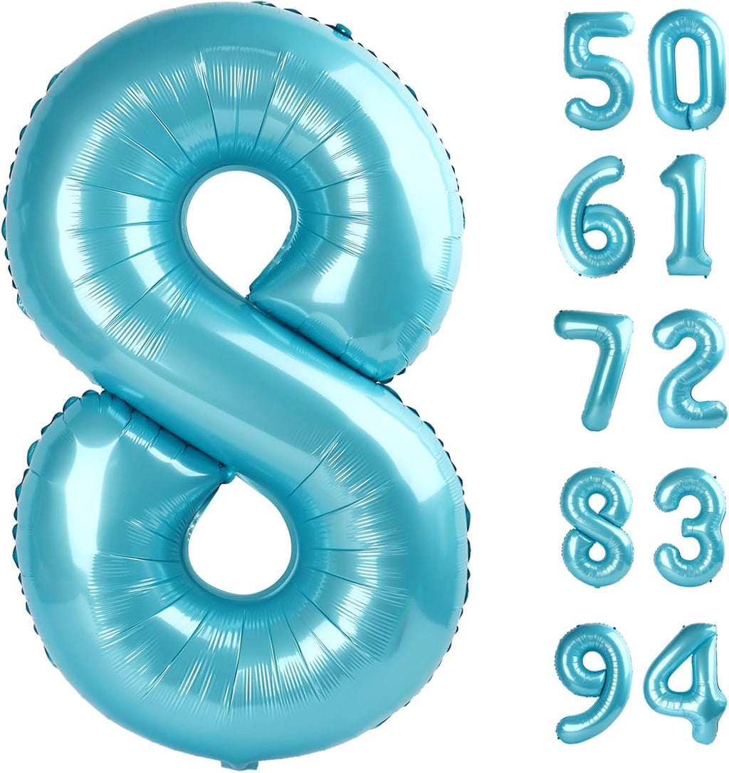 Pearlescent Blue Number 8 Balloon - 40 Inch Birthday Decoration for Boys & Girls