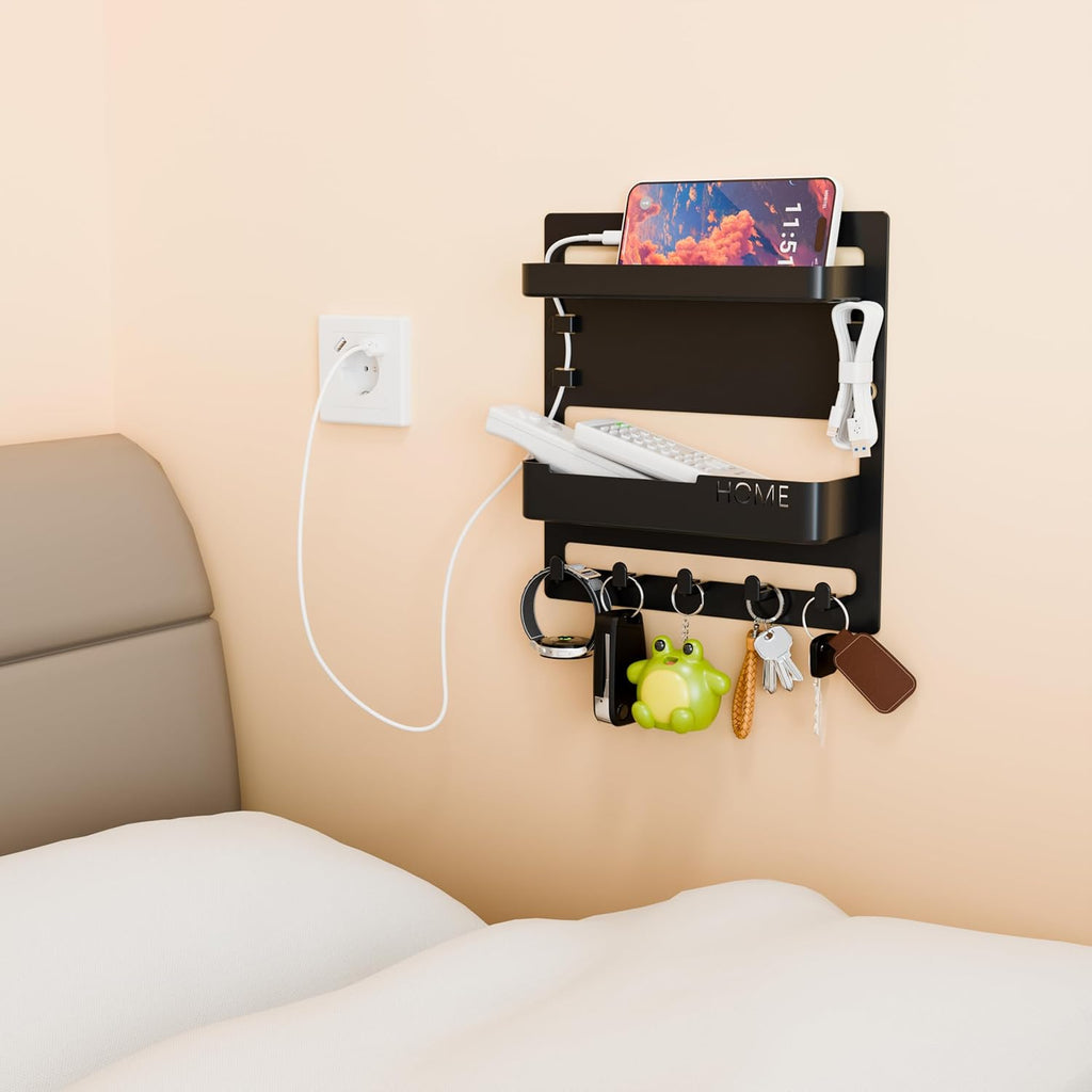 Yieach Bedside Shelf - Wall Mounted Floating Organizer for Remote & Phone | Cute Black Decor for Dorms