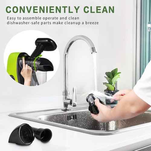 CIRAGO Horizontal Cold Press Juicer, Two Speed Adjustments, Slow Masticating Juicer Extractor, Easy to Clean, Silent Motor, Suitable for Vegetables and Fruits, BPA Free (Green)