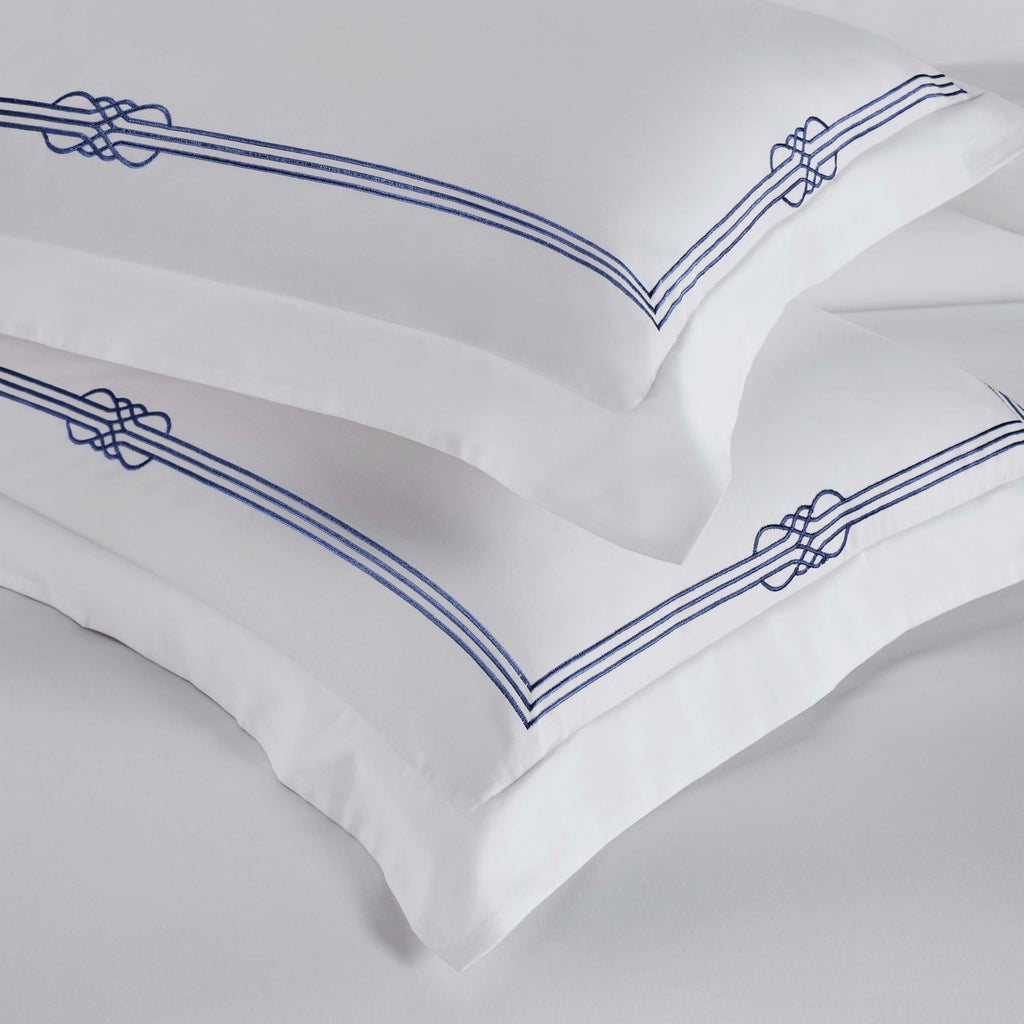 Superior Embroidered Cotton Duvet Cover Set, Soft Bedding Covers, Bedroom, 1 Duvet Cover with Button Closure, 2 Pillow Shams, Elegant Design, Moonlawn Collection, Full Size/Queen Size, White/Navy Blue