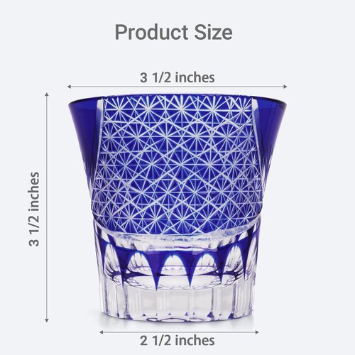 SANMENMO Edo Tokyo Kiriko Whiskey Glasses- Japanese Style Luxury Handcrafted High Transparency Crystal Royal Lucky Blue Pattern Crystal Cocktail Tumbler- Gift for Men, Scotch,Wine and Rum Lovers-1 Cup