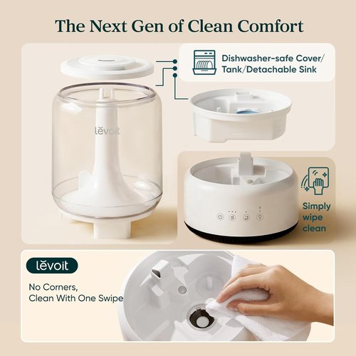 LEVOIT Humidifier - 4.2L Top Fill Design for Large Rooms | 42H Quiet Cool Mist, Easy to Clean, White