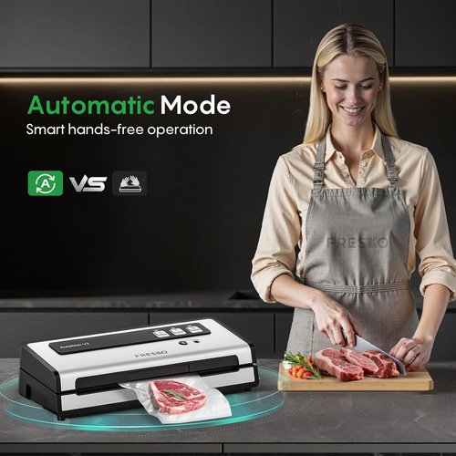 FRESKO Automatic Vacuum Sealer - 95 kPa Powerful Suction for Food Preservation | Compact Starter Kit with 10 Bags
