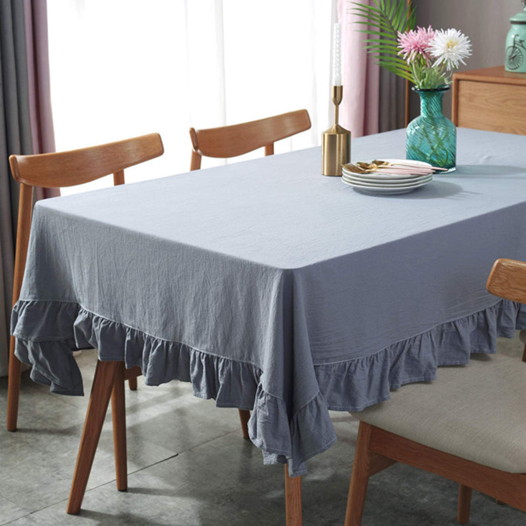 rismart Ruffle Rectangular Linen Table Cloth Cover Tablecloth Blue,140 x 180 cm