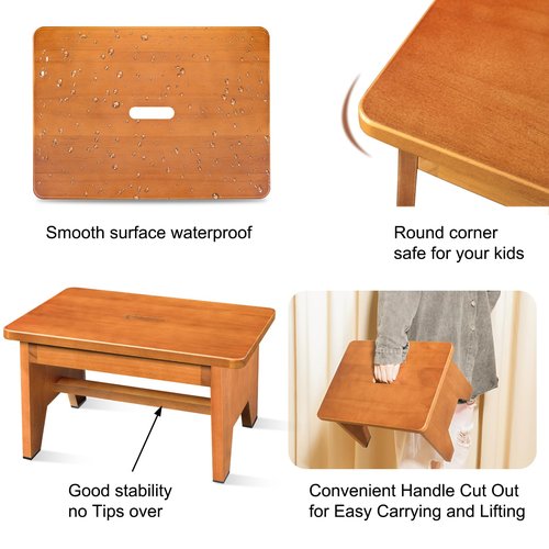 Wooden Step Stool for Adults,9.1''High One Step Stool for High Bed/Kitchen Riser,550 Lbs Beside Step for Elderly Kids-Sturdy/Durable Footstool,Nonslip Stepping Stool for Bedroom/Kitchen/Bathroom