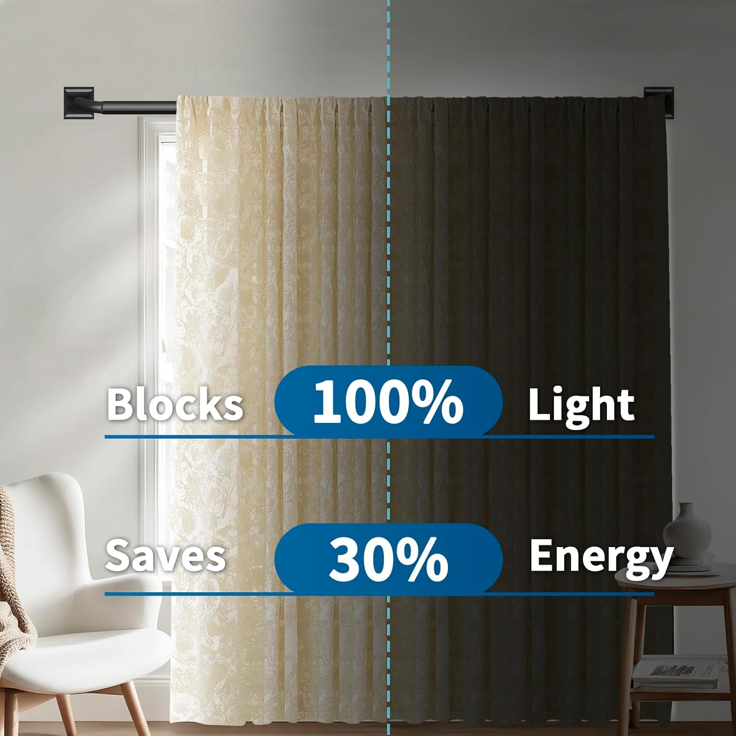Skiennix Black Curtain Rods - Heavy Duty Adjustable 28-48 Inch French Return for Room Darkening