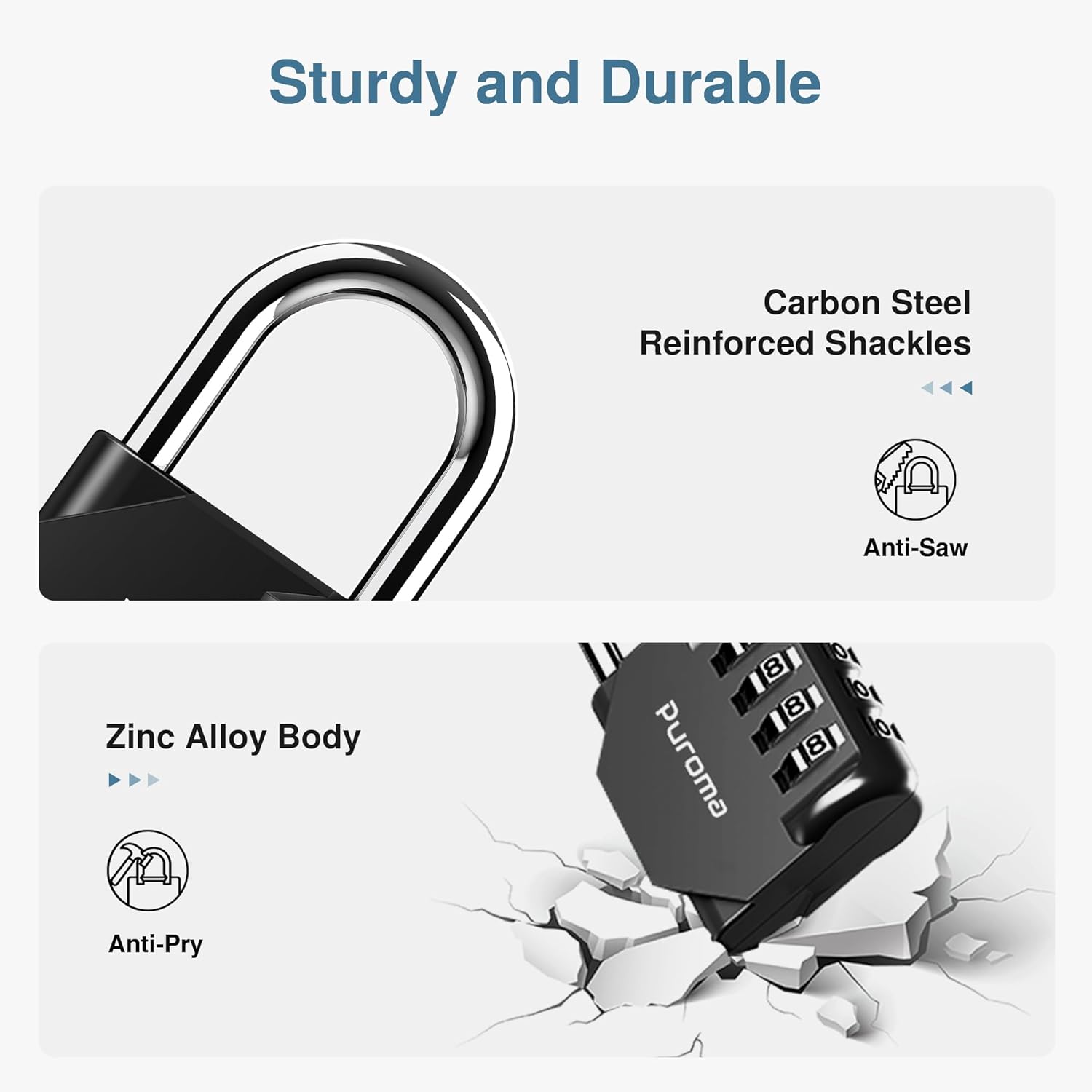 Puroma 4-Digit Waterproof Combination Lock - 2 Pack for School, Gym, Outdoor Use | Black