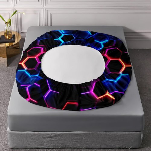 UEVBF Hexagon Geometric Honeycomb Bedding Fitted Sheet Sets,Blue Neon Gamer Fitted Sheet Sets for Kids Room Decor,Twin Size Bedding Sets for Boys,1 Fitted Sheet+2 Pillowcases.