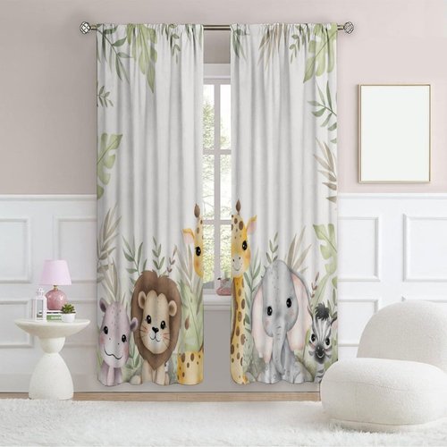 SGLyuliang Nursery Curtains Jungle Safari Theme with Giraffe Print, Kids Room Classroom Decor, 42x45 Inches, 75% Blackout Fabric for Baby Nursery, Animal Cub Design, Easy Install & Machine Washable