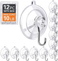 KORCCI Suction Cup Hooks - 12-Pack Clear Medium 1.77-Inch, 10LB Max Load, Reusable & Removable for Tile, Glass, Shower & Kitchen