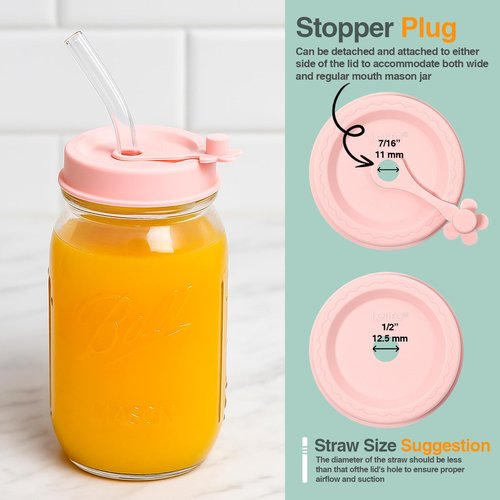 Lelife Silicone Mason Jar Lids, Regular and Wide Mouth Compatible, with Straw Hole and Stopper (bright color 4pcs)