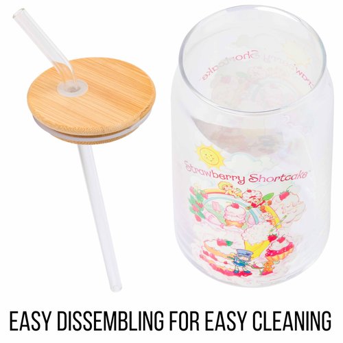Silver Buffalo Strawberry Shortcake Featuring Lemon Meringue, Blueberry Muffin, and Pupcake Glass Jar Tumbler with Bamboo Lid and Glass Straw, 16 Ounces