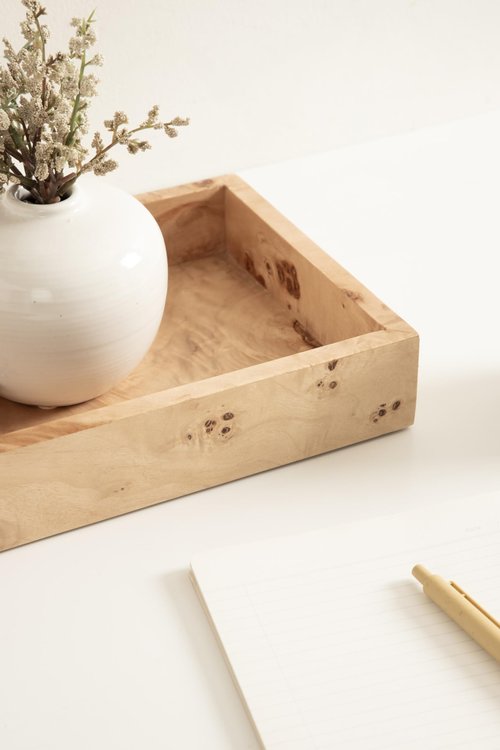 Kate and Laurel Burlock Modern Decorative Burlwood Rectangle Tray with Handles, 8 x 19, Natural Wood and Gold, Transitional Rectangular Tray for Use as Entryway Tray Decor or Ottoman Serving Tray