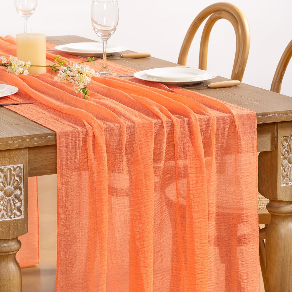Orange Cheesecloth Table Runner by [Brand Name] - 120-Inch Boho Gauze for Rustic Wedding & Easter Decor