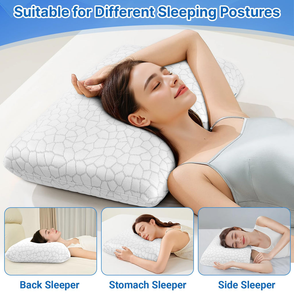 TranquilMoments Memory Foam Pillows, Bed Pillow, Bed Pillow for Side, Back and Stomach Sleepers, Neck Pillow for Sleeping with Removable and Machine Washable Cover, Queen Size (1 Pack)