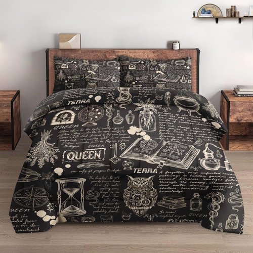 WeCozy Twin Size Comforter Set with Pillowcase, Gothic Goth Bat Chemistry Science Dark Academia Medieval Soft 2 Pcs Bedding for Kids and Adults Bedroom Bed Decor