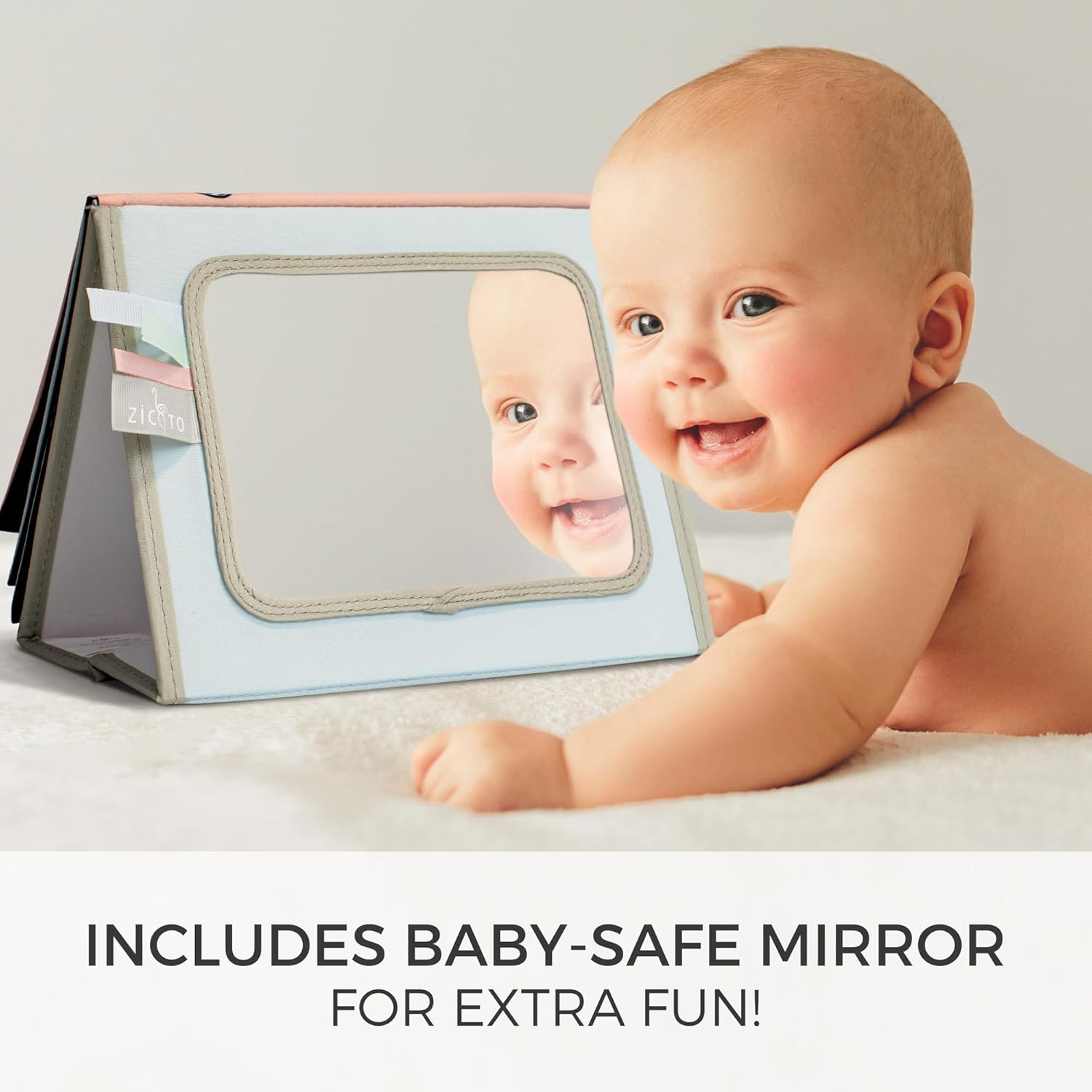Skiennix Soft Tummy Time Book - High Contrast Montessori Toy with Baby Safe Mirror & Crinkle Filling | Ideal for Newborn Development