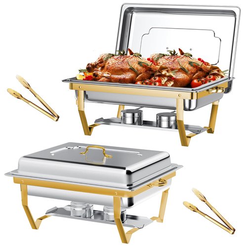 Also GO Chafing Dishes for Buffet Gold 2 Pack, 9QT Large Chafing Dish Buffet Set with 2 Serving Tongs, Rectangular Full Size Chafing Pan, Buffet Food Warmer for Christmas Parties & Catering