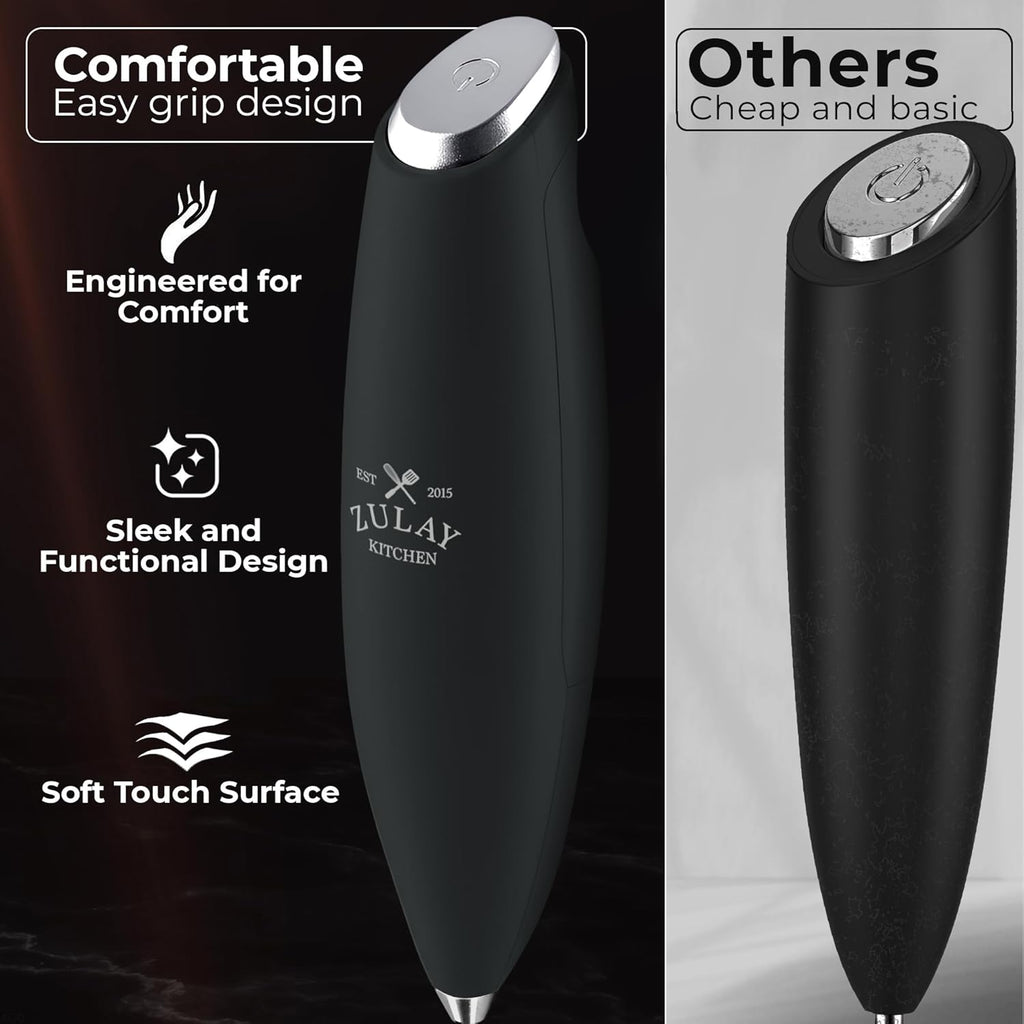 Zulay Kitchen Tornado Triple Whisk Milk Frother - Handheld Foam Maker for Coffee, Lattes & Matcha - Onyx Gray
