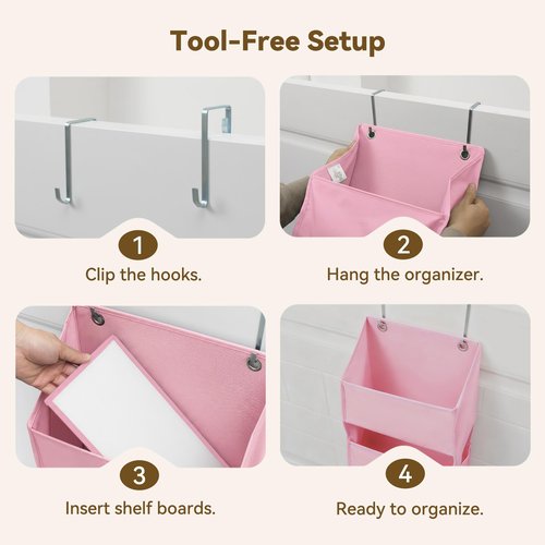 GRANNY SAYS Over The Door Organizer, 6-Shelf Detachable Behind The Door Storage with 8 Pockets, Waterproof Anti Tilt 40lb Large Capacity Hanging Shelf for Nursery, Bedroom, Kids Room, Pink