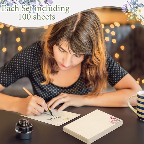 Spiareal 100 Pcs Blank Note Cards 4 x 6 in Blank Decorative Notecards Index Cards Bulk Thank Greeting Notecards for DIY School Office Wedding Baby Shower(Kraft Paper,4 x 6 in,Floral)