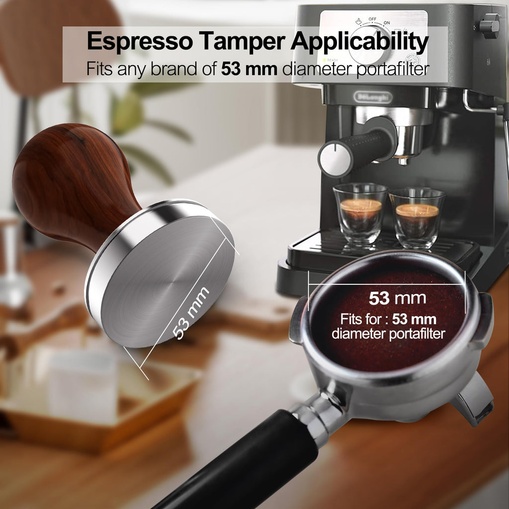 53mm Coffee Tamper: Espresso Tamper 53 MM With Walnut Handle, Weighted Espresso Tamper by KithchenBoss