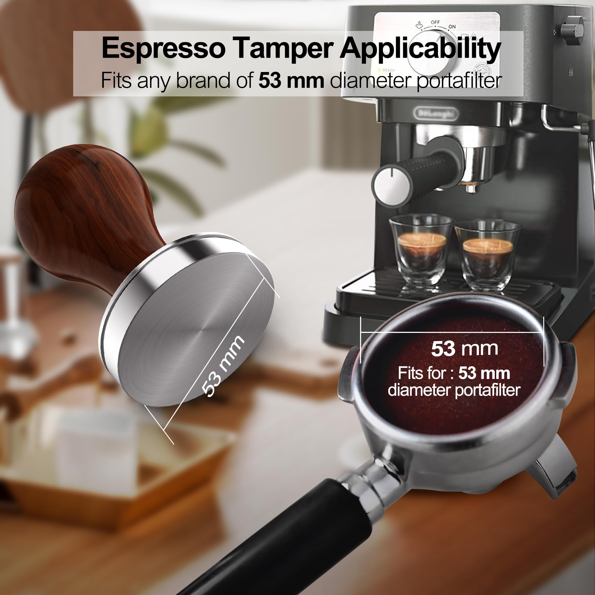 53mm Coffee Tamper: Espresso Tamper 53 MM With Walnut Handle, Weighted Espresso Tamper by KithchenBoss