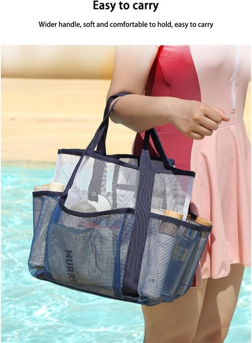 NAJIAKA Mesh Shower Caddy Bag - Portable Pink Organizer with 8 Pockets for College, Beach, Gym, Travel