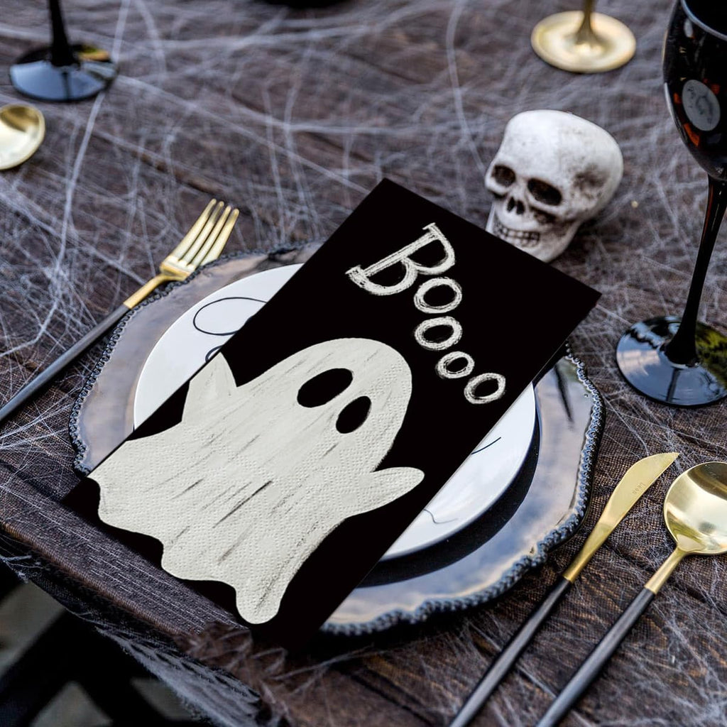 Horaldaily 100 Halloween Disposable Paper Decorative Guest Napkins, Boo Pumpkin Ghost Hand Towel for Party Lunch Dinner Kitchen Bathroom