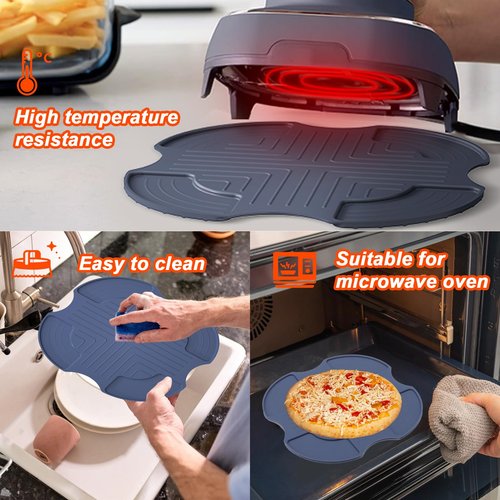 Palksky Air Fryer Heat Resistant Mat & Splatter Shield for Ninja Crispi Airfryers,Silicone Trivets & Splatter Guard for Ninja Crispi Accessories Portable Glass Cooking System Holder(Dark Gray&Black)