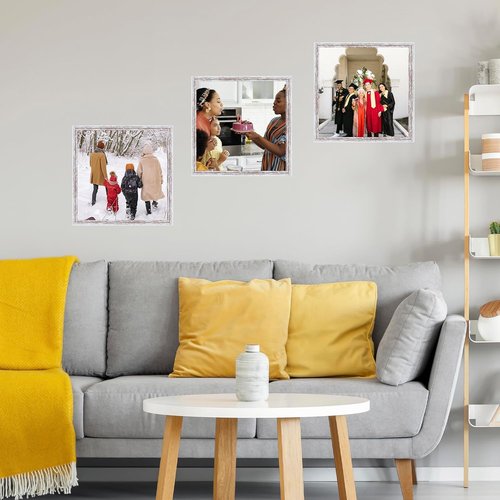 JCJMY 6x6 Picture Frame - Rustic White Wall Mount or Tabletop Display | Shatter Resistant Plexiglass