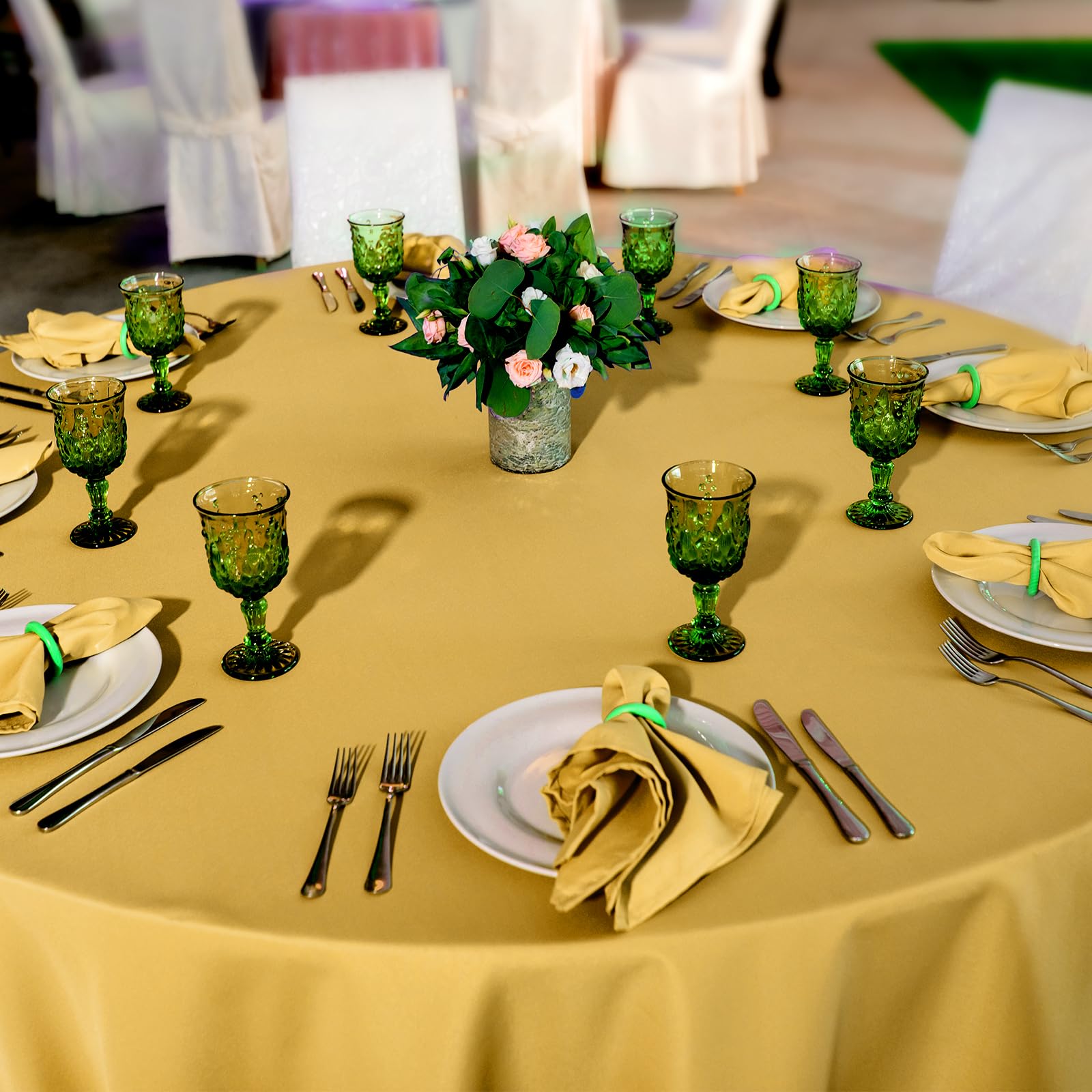 MASHAN 12 Pcs Black and Gold Plastic Tablecloths Bulk,84 Inch Disposable Round Party Table Cloth Waterproof Table Cover for Birthday Wedding Anniversary Graduation Party Decorations Supplies
