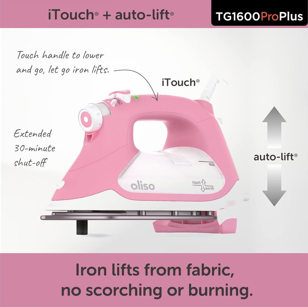 Oliso TG1600 ProPlus Smart Iron - 1800 Watt Steam Iron with Auto-Lift & Diamond Ceramic-Flow Soleplate | Rosé