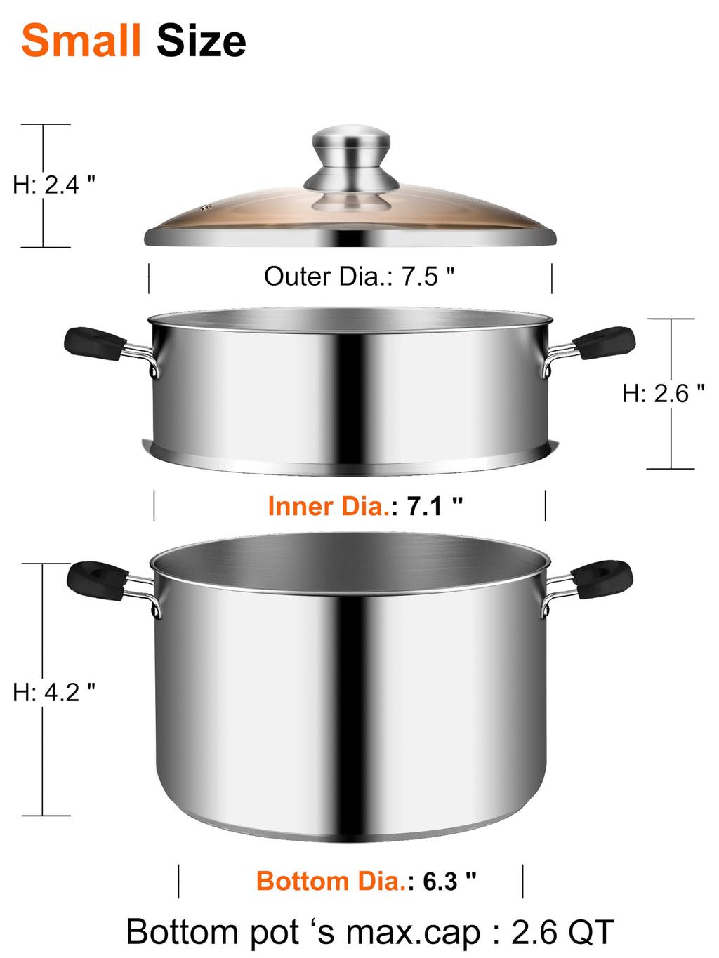VENTION 7.1 Inch Small Vegetable Steamer for Cooking, Stainless Steel Couscoussier 2.6 QT, 2 Tier Induction Small Steam Pot for Broccoli, 18cm Couscous Steamer Pan