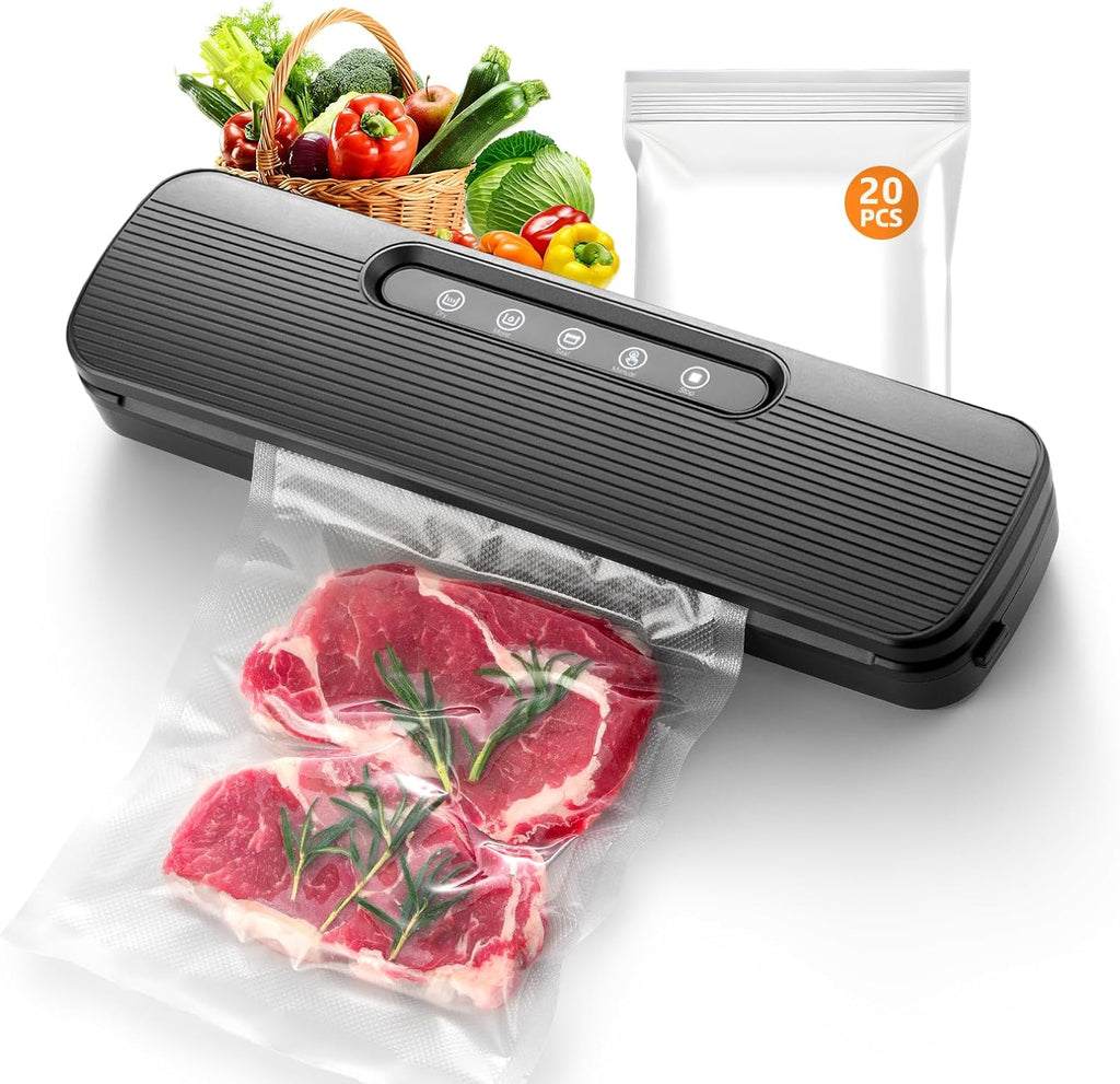 Vacuum Sealer Machine - High Suction Food Sealer with Double Seal Technology | Compact Design with Built-in Cutter & Bag Storage | Dry & Moist Modes (Black)