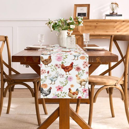 Buxiuer Chicken Party Decoration Spring Easter Farm Animal Hen Table Runner Barnyard Birthday Baby Shower Dining Home Kitchen Island Decor