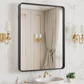 LOAAO Black Metal Framed Bathroom Mirror - 20x16 Inch Rounded Rectangle, Anti-Rust, Versatile Hanging Options
