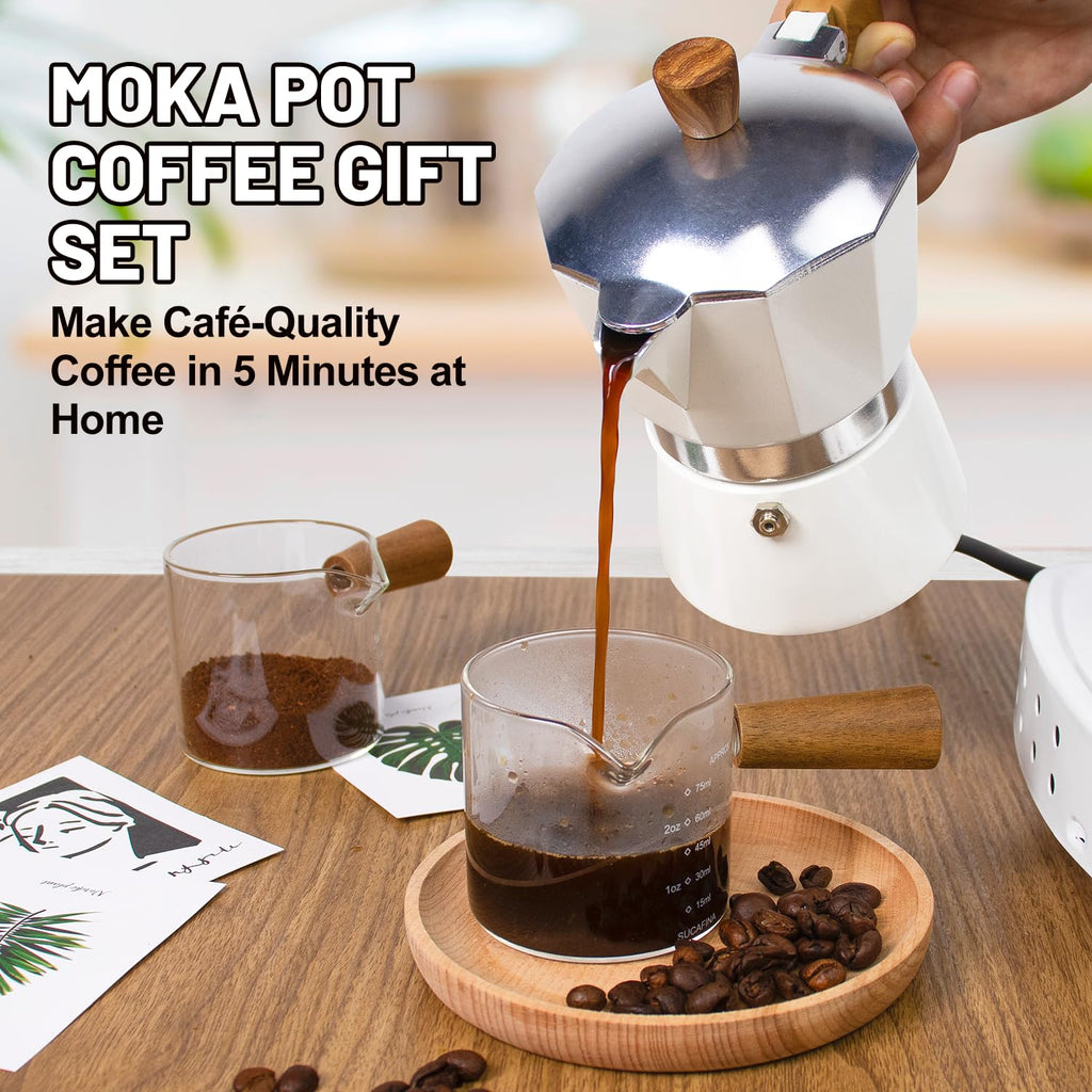 DITOSH 7-in-1 Moka Pot Espresso Set with Electric Stove 3 Cup Aluminum Stovetop Coffee Maker Percolator Italian Classic Mocha Coffee Machine with Hand Grinder Sealing Canister Spoon Portable Camping