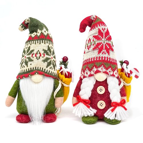 Paersion 2PCS 9.5 Inch Christmas Gnome Plush Decorations, Handmade Scandinavian Tomte Elf Figurines with Gift, Nordic Xmas Gnome Ornaments for Holiday Home Table Office Decor