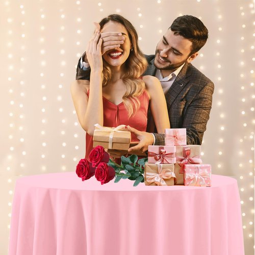 BCCSNNM 12 Pcs Round Valentines Tablecloth,Plastic Red Pink Tablecloths Disposable Table Covers for Valentine's Day Galentines Birthady Engagement Baby Shower Party Decorations,84 Inch