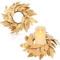 Domensi 2 Pcs Christmas Artificial Gold Bay Leaf Candle Rings Gold Bayleaf Candleholders Wreath for Pillar Candles 3.9 Inch Candles Holder for Christmas Rustic Table Centerpiece Decor