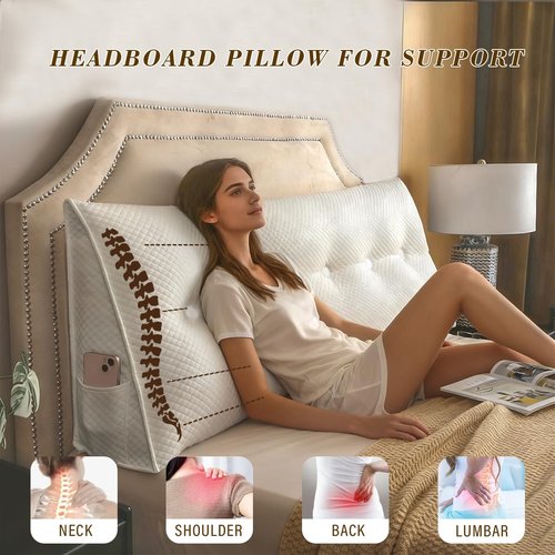 ZTVZTV Wedge Headboard Pillow for Bed, Queen Dorm Headboard Pillow Support for Sitting Up, Reading, Relaxing, Bolster Pillow with Removable Washable Cover, White