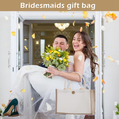 Reginary 16 PCS Jute Tote Bags Bulk - Reusable Blank Burlap & White Canvas Tote with Handles for DIY, Bridesmaid Gift, Travel, Beach, Shopping Grocery Bag