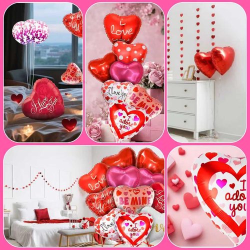 18 Pcs Valentines Day Balloons, 18 Inch Foil Valentine Heart Shaped Balloons for Valentines Day Party, Special Night Party Decorations (Valentine's Day)