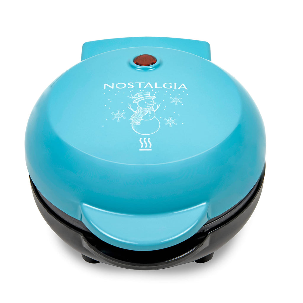 Nostalgia MyMini Personal Electric Snowman Waffle Maker, 5-Inch Cooking Surface, Waffle Iron for Hash Browns, French Toast, Grilled Cheese, Quesadilla, Brownies, Cookies, Blue