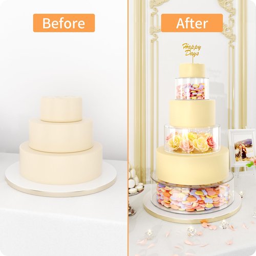 NPPLUS 3PCS Clear Acrylic Cake Stand, Fillable Cake Box Riser Cake Tier, Round Cake Display Box with Lid, Decorative Centerpiece Box for Wedding Birthday Party (12" Dx4 H,8" Dx4 H,4" Dx4 H