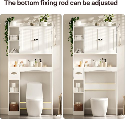 Gizoon 66''H Over The Toilet Storage Cabinet - White Bathroom Organizer with 2 Doors & Adjustable Shelf