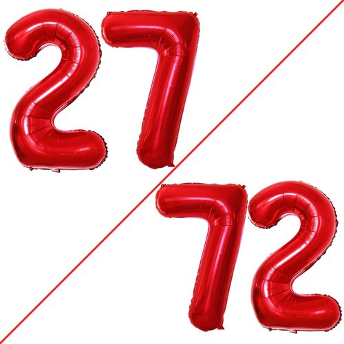 GOER Jumbo 27th Birthday Balloons - 42 Inch Red Foil Helium Decorations | Perfect for 27th & 72nd Celebrations